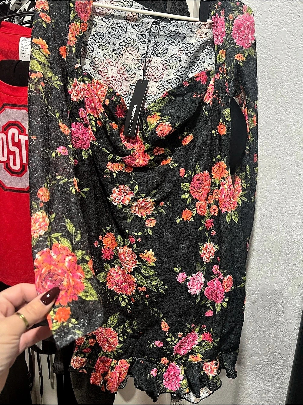Fashion Nova Cleo Print Lace Mini Dress Black & Pink Size 1X